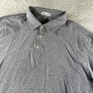 Peter Millar Athletic Stretch Golf Polo Shirt Collared Button Gray Polka Dot XL